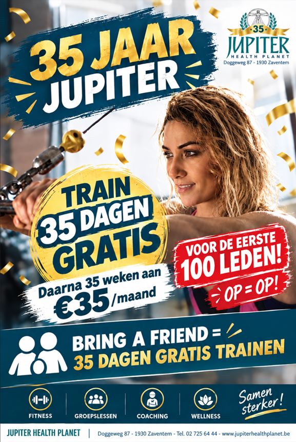 35 jaar Jupiter Health Planet. 35 dagen gratis trainen voor de eerste 100 leden.